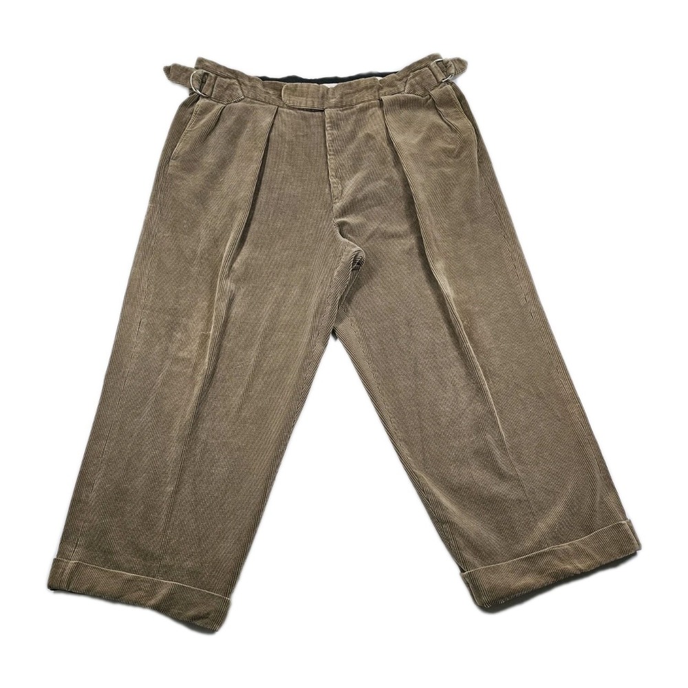 Alice & Olivia Wide Wale Brown Corduroy Pants Side Adjuster Belt Cuffed‎ Pleated